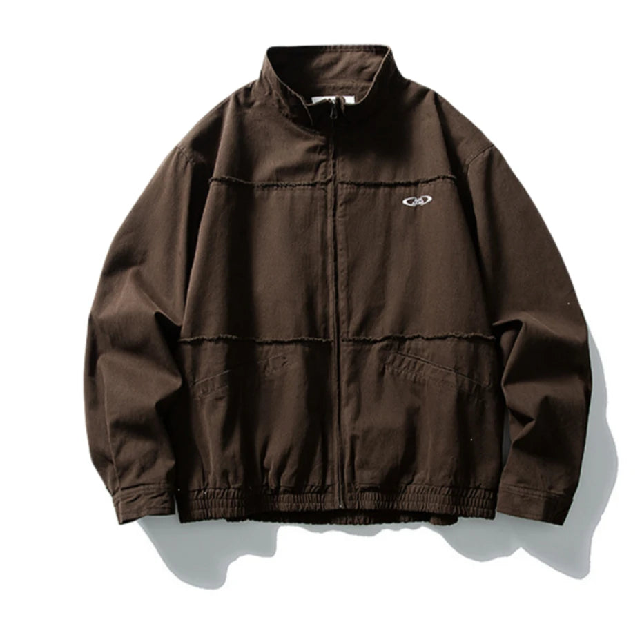 Threebooy Vintage Raw Edge Cargo Jacket Mens Streetwear Punk Y2k Casual Coats Oversized Harajuku Loose Japan Style Zip Up Jackets Male