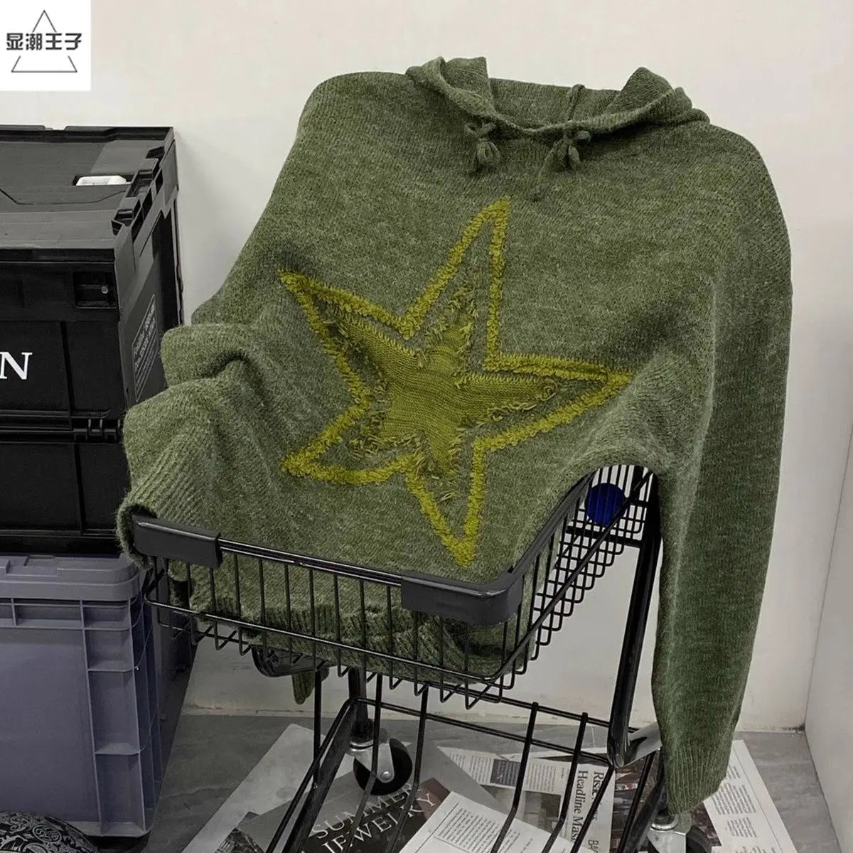 American High Street Retro Men and Women Rascal Handsome Hooded Knitted Sweater Couple Trendy Lazy Style Harajuku Top y2k