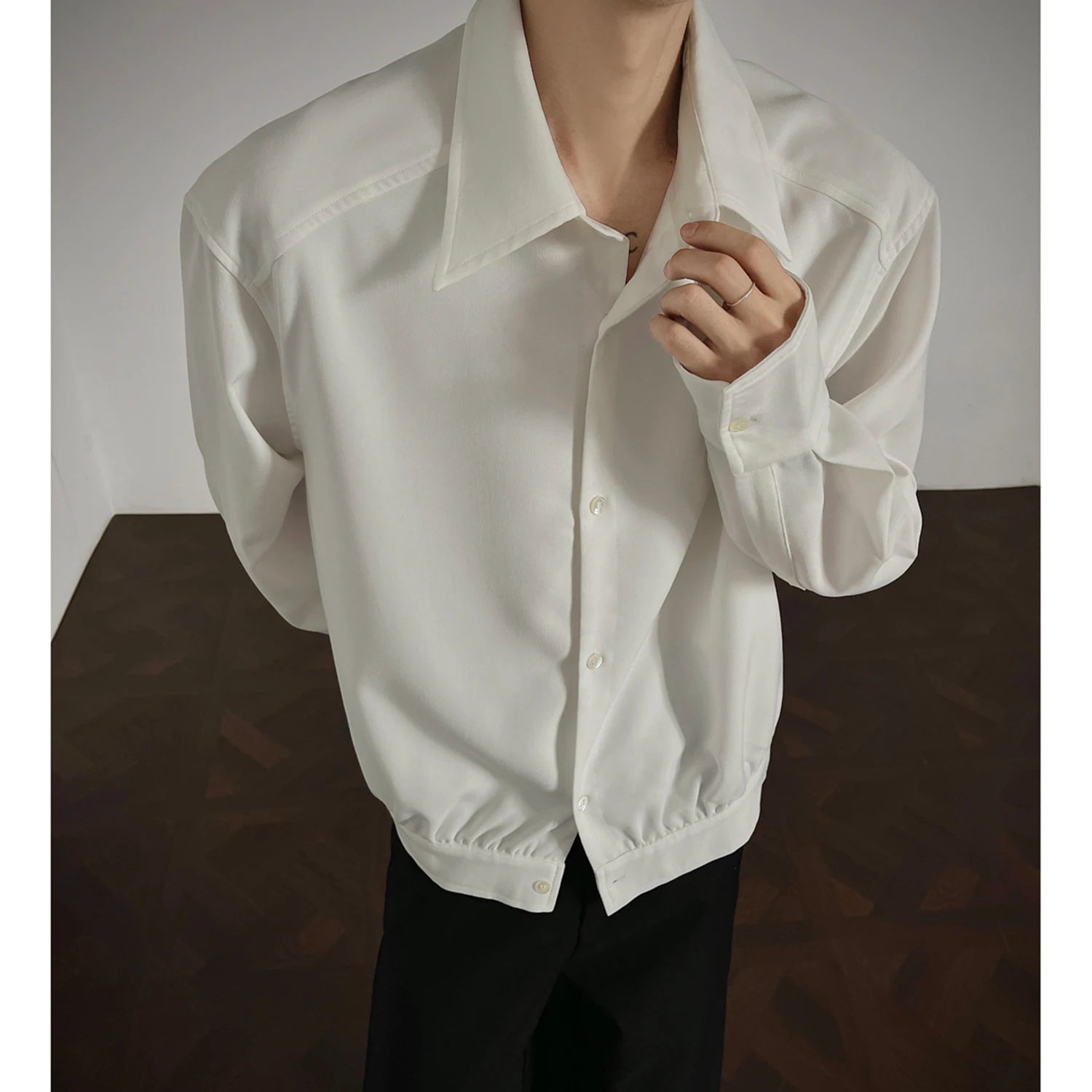 Threebooy Shirt men Korean Style Loose Fit Square Neck Plain Color Long Sleeve Shirt Man Autumn New Trendy Youth Dance Shirts Oversized