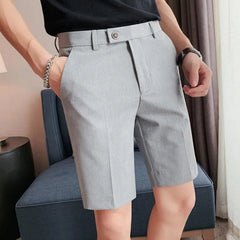 Threebooy Korean Fashion Business Shorts Men Streetwear Pleated Shorts Knee Length Work Bottoms Summer Streetwear Cool Bermudas Male