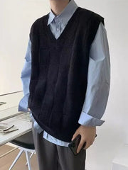Threebooy Sleeveless Knitted Sweaters for Men Black V Neck Waistcoat Man Clothes Vest 100 Pure Cashmere X S Wool Japanese Harajuku Fashion