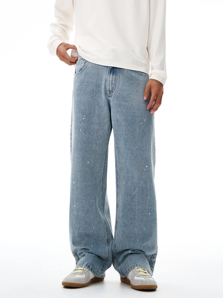 Threebooy Fashion Graffiti Black Loose Wide-leg Jeans Men's Autumn New American Simple Basic Wash Denim Pants Loose Straight Trousers