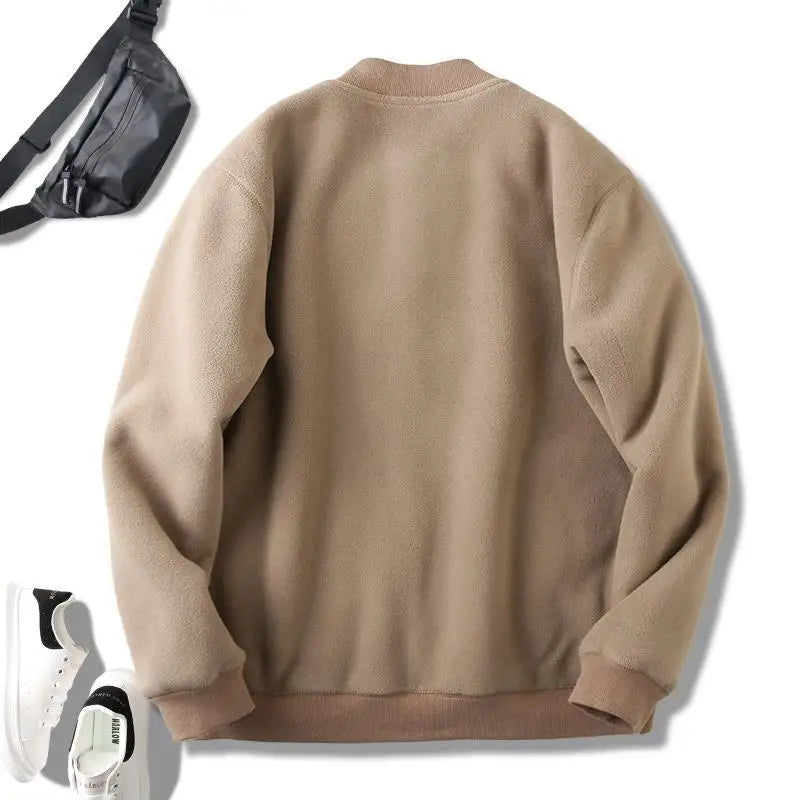 Threebooy Men's Jacket Autumn Winter Polar Fleece Stitching Double Layer Stand Collar Thickened Single-breasted Solid Color Jackets Tops