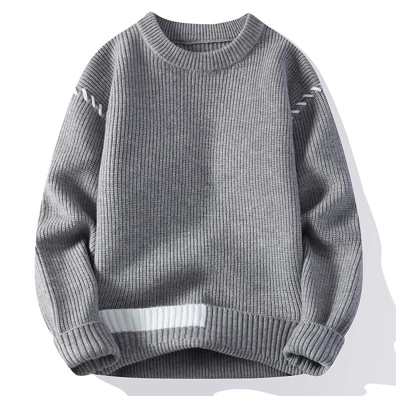 Threebooy Round neck men's sweater thick knit sweater autumn winter men's warm versatile base shirt