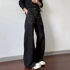 Threebooy  Men Reverse Design Deconstructed Jeans Loose Streetwear Casual Baggy Fit Trendy Edgy Niche Modern Daily Essential
