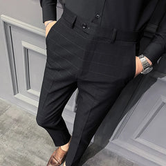 Threebooy Spring Summer New Plaid Dress Pants Men Clothing Business Formal Wear Slim Fit Office Trousers 36 38