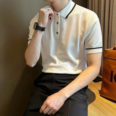 Threebooy New Men Fashion Tops Light Luxury Style Leisure Knitted Polo Shirt Casual Fitness Solid Color Short Sleeve Breathable Tees M-3XL