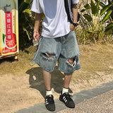 Threebooy Beach Style Jeans Men Summer Fashion Vintage Hole Design All-match Denim Clothing Gothic High Street Males Trousers Knee Length