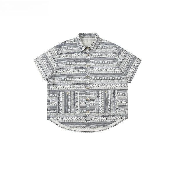 Threebooy Japanese Retro Blouse Loose Ethnic Short-sleeved Shirt Men Women Korean Summer Fashion High-end College Style Versatile Shirt