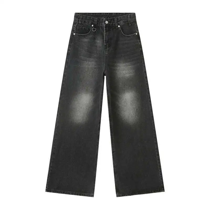 Threebooy  Vintage Men's Baggy Denim Trousers New Streetwear Wide Leg  Loose Denim Pants Fashion Distressed Straight Pants
