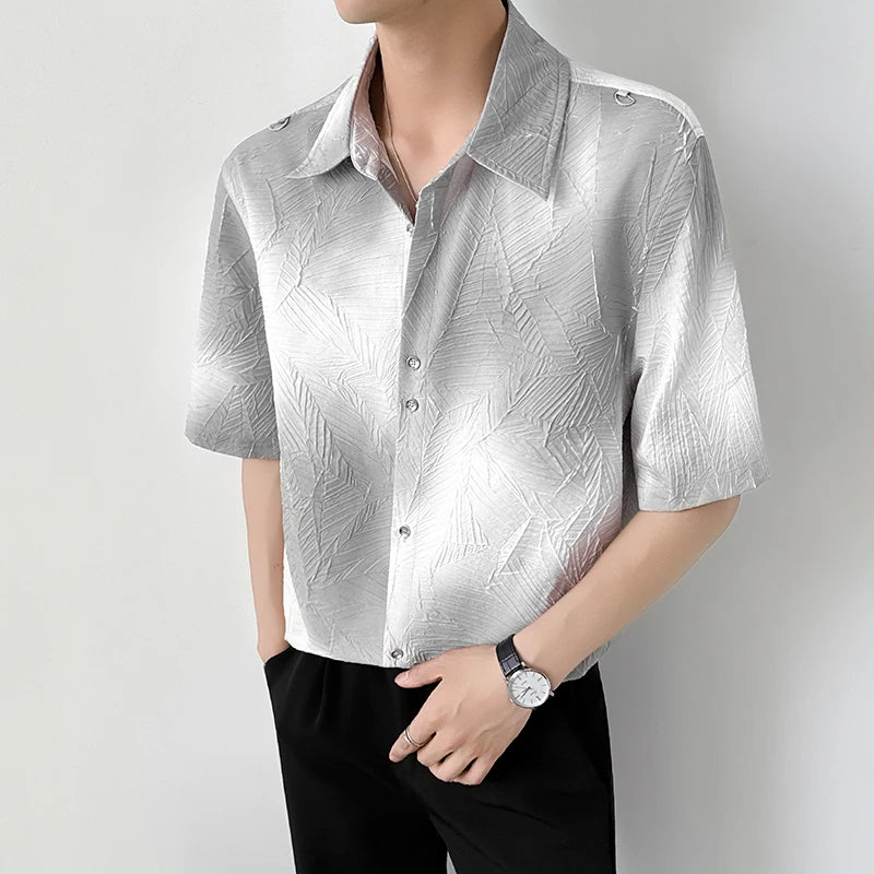 Threebooy Mens Slim Fit Short Sleeve Shirt man Gradient Color Trendy Summer Fashion Youth Style New Tech Fabric Casual Stylish Streetwear