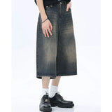Threebooy Women's Retro Large Size Denim Shorts Unisex Style Wide Leg Capris Vintage Street Summer Female High Waist Loose Short Jeans 5XL