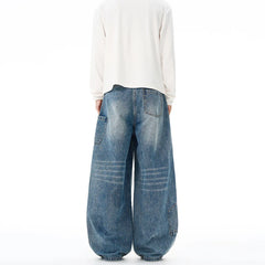 Threebooy Multi-pocket Loose Wide-leg Jeans Men's Cotton Vintage Washed Denim Pants Hip-hop Fashion Y2K Streetwear Autumn Casual Trousers