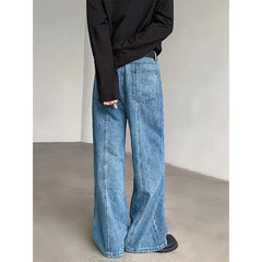 Threebooy  Straight Leg Loose Fit Washed Blue Patchwork Jeans Denim Casual Street Style Distressed Vintage Trend High Quality Jeans