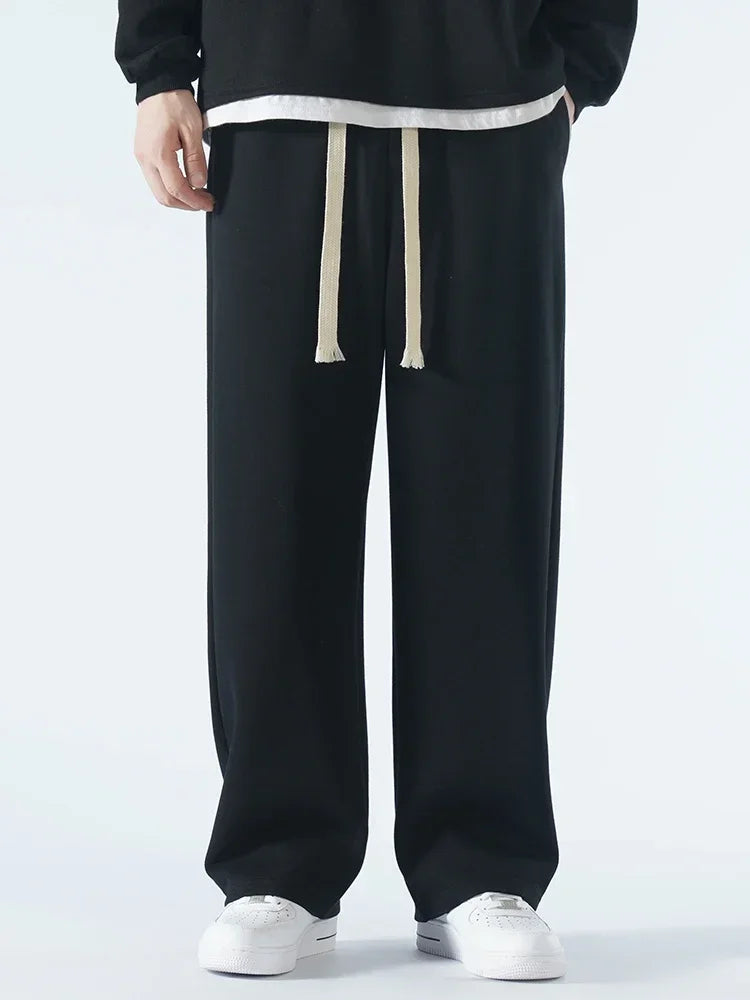 Threebooy  New Men's Casual Pants Wide Leg Straight 65% Cotton Fabric Outdoor Sweatpants Neutral High-quality Soft Long Baggy Trousers