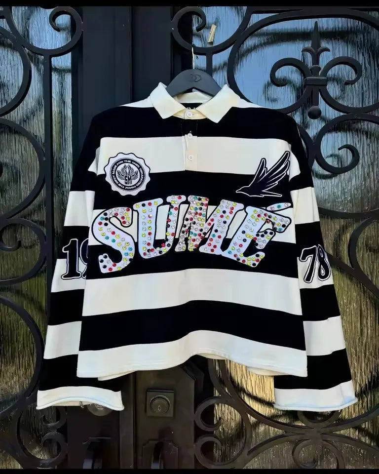 Threebooy Hip Hop Goth Letter Pattern Double Layer Long Sleeved Graphic T Shirts Harajuku Retro Hot Diamond Oversized Sweatshirt Tops