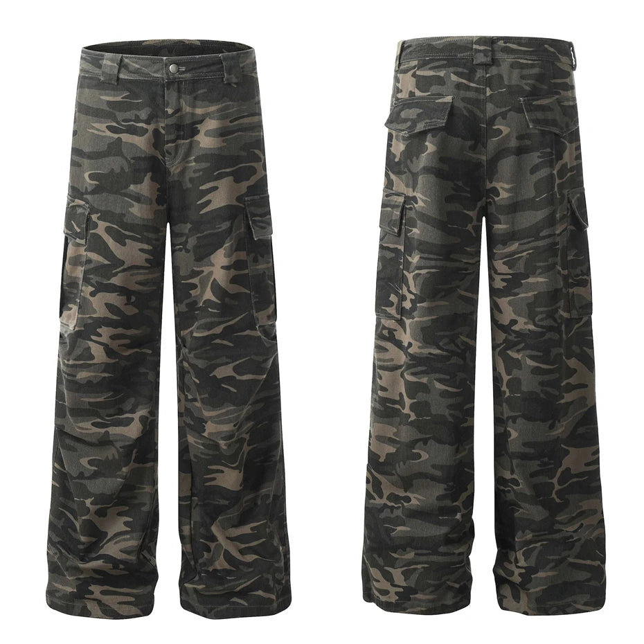Threebooy Camouflage Jeans Mens Streetwear Punk Y2k Cargo Trousers Men Harajuku Vintage 2025 New Baggy Wide-leg Denim Pants Male