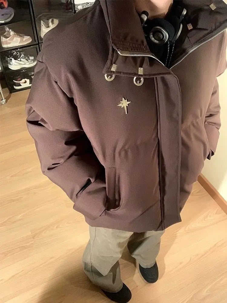 Threebooy American Retro Texture Parkas Matte Stand Collar Bread Jacket Cotton Coat Korean Winter New Women Loose Padded Jacket
