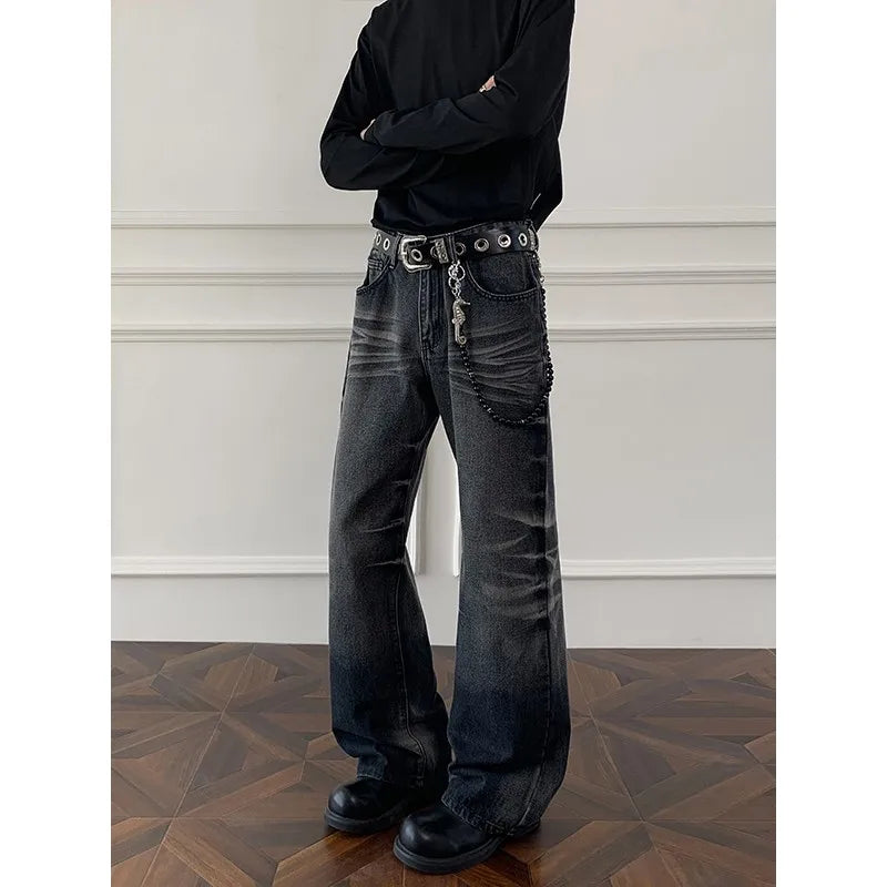 Threebooy Mens Straight Leg Jeans Business Casual Vintage Blue Denim Pants for Middle Aged Man Classic Fit man trousers