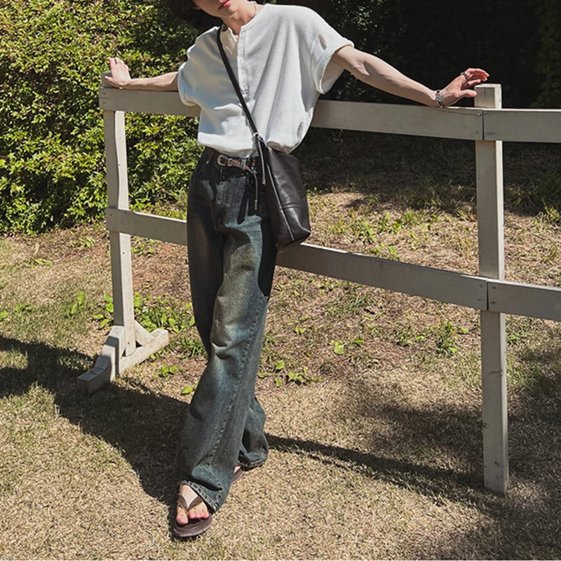 Threebooy  New Fashion Korean Style Men T-shirt Light Luxury Henry Collar Tops Casual Loose High Quality Solid Color Half Sleeve Tees M-2XL