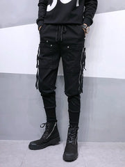 Threebooy Techwear Men's Male Fashion Black Original Design Casual Autumn Winter Zipper Big pockets Slim Feet Harem Pant Personality