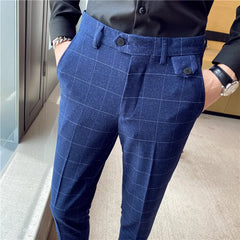 Threebooy New Fashion High Quality Men Suit Pants Straight Spring Autumn Long Male Plaid Classic Business Casual Trousers Full Length