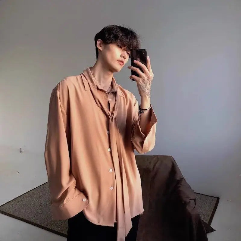 Threebooy Japanese Fashion High-end White Shirts Men Women Korean Version 2025 New Trendy Design Solid Color Handsome Long-sleeved Tops