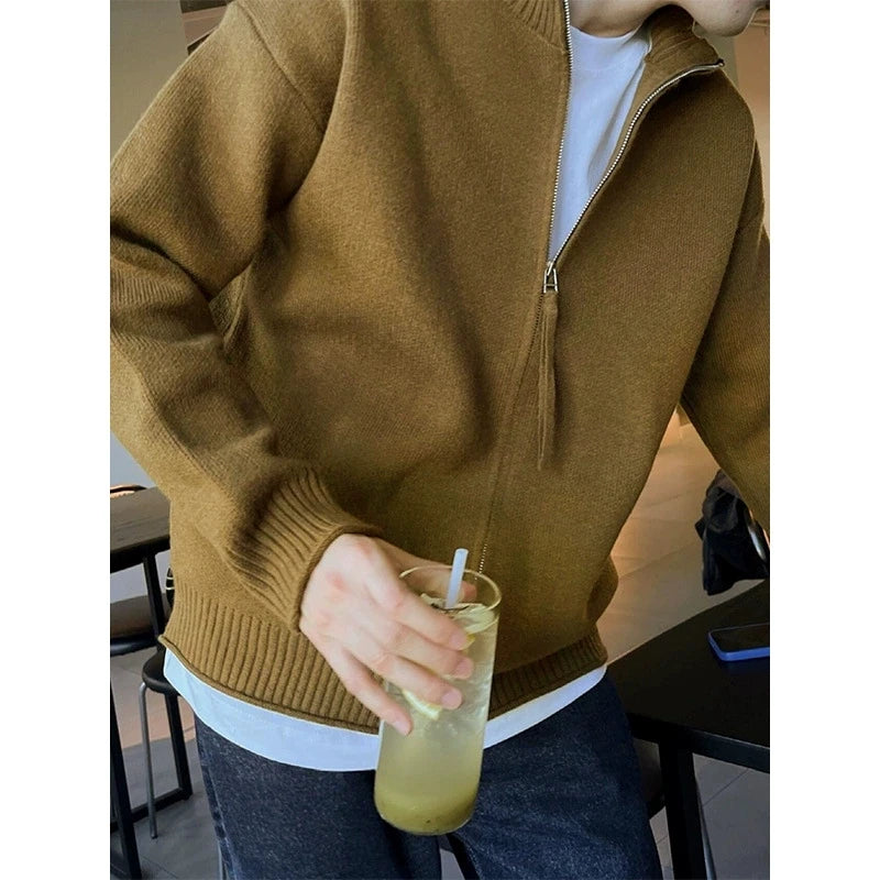 Threebooy  New Japanese Popular Men Cardigan Jacket Luxury Trendy Turtleneck Knitted Zip-up Long Sleeve Sweater Coat Premium Knitwear M-3XL