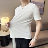 Threebooy  Clothing New Summer Men T-shirt Knitted Short Sleeves Top Men's Solid Color O-neck Pullover Thick Slim Knitted Tees S-3XL