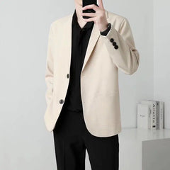 Threebooy Men Suit Jackets Blazer Coat Slim Fit Smart Casual Autumn New Fashion Clothing Two Buttons Solid Color Korean Black/Khaki/Coffee