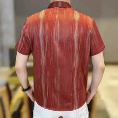 Threebooy  High Quality Ice Silk Shirt for Men Summer Short Sleeve Tie Dye Lapel Casual Shirt Versatile Streetwear Social Men Clothing