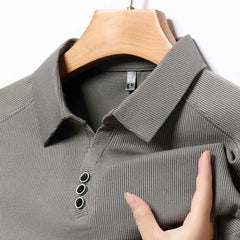 Threebooy Middle-aged Men's Autumn Turn-down Collar Loose Plus Size POLO Shirt Luxurious Business Long-sleeved Shirt Golf  Men Clothing