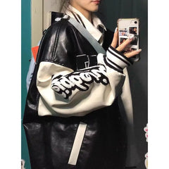 Threebooy American High Street Hiphop Embroidered Baseball Uniform Men Women Spring Autumn Vintage Retro Trend PU Leather Jacket Chic