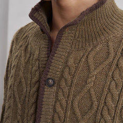 Threebooy Vintage Jacquarded Cardigan Coat Light Luxury Knitted Lapel Long Sleeve Men Sweater Jacket Autumn Leisure Premium Knitwear M-3XL