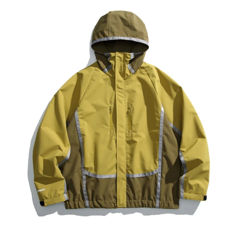 Threebooy Vintage Patchwork Jackets Windbreaker Men Harajuku Casual Outdoor Hooded Jacket Streetwear Loose Autumn New Cargo Jacket Male