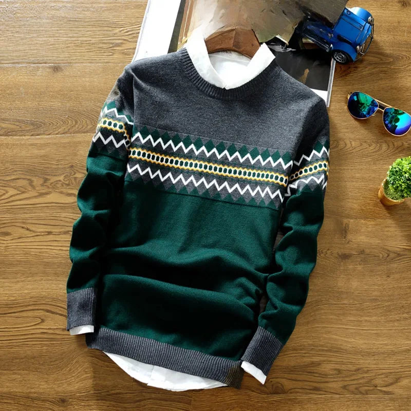 Threebooy  Men's Round Neck Knitted Sweater Autumn/winter Casual Trendy Base Layer Top Fashionable Knitwear Youth Korean Style