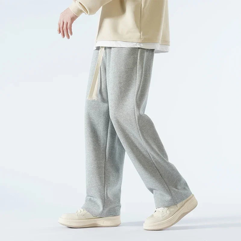 Threebooy  New Men's Casual Pants Wide Leg Straight 65% Cotton Fabric Outdoor Sweatpants Neutral High-quality Soft Long Baggy Trousers