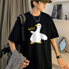 Threebooy Summer Men's Cotton T-Shirt Funny Goose Print Cartoon Short Sleeve Tops O-Neck Tees Y2k 2024 Anime Casual Oversized T Shirts Men