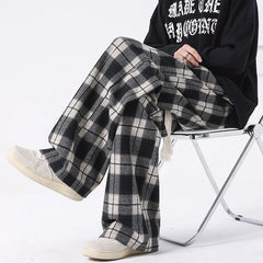 Threebooy Told Tale Plus Size Spring Casual Plaid Pants Men Wide Leg Couple Straight Pantalones Harajuku Mopping Oversize 8XL 7XL