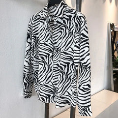 Threebooy  Korean Version Zebra-stripe Sense of Design Trend Handsome Loose Hipster Retro Versatile Sexy Men's Shirt Spring Autumn