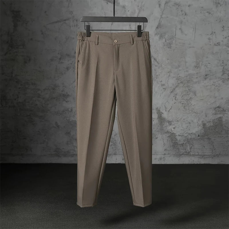 Threebooy  New Fashion Male Suit Pants Light Luxury Draped Cropped Button-down Business Casual Pants Premium Slim-fit Elegant Dress Trouser