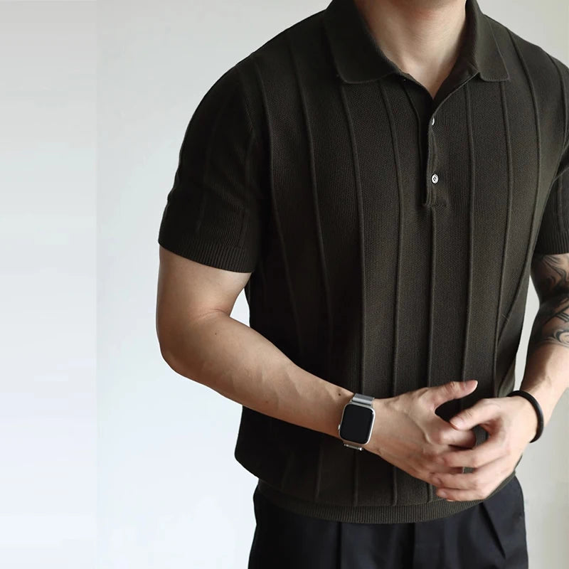 Threebooy  New Men's Clothing Luxury Business Polo Shirt Casual Slim-fit Knitted Solid Color Short Sleeve T-shirt High Quality Tops M-3XL
