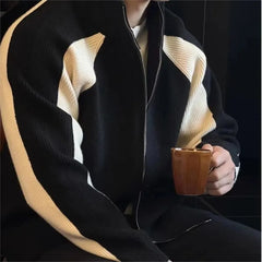 Threebooy  Autumn Winter New Men's Casual Versatile Patchwork Contrasting Knitted Cardigan Trendy Tops