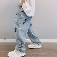 Threebooy  Prints Jeans Men New Streetwear Baggy Wide Leg Jeans Mens Streetwear Denim Jogger Pants Baggy Harem Jean Straight Trousers S-3XL