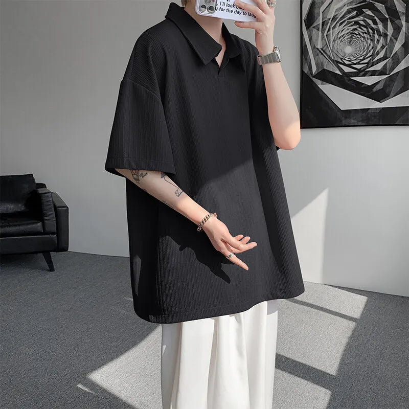 Threebooy T shirt men Oversized Polo Collar Soft Comfort Tshirt Loose Fit Breathable Tee Casual Streetwear Top Summer Mens Fashion Apparel