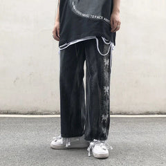 Threebooy Trousers Hip Hop Straight Men's Jeans Tie Dye Graphic Man Cowboy Pants Y2k Streetwear Baggy 2024 Korean Autumn Harajuku Summer