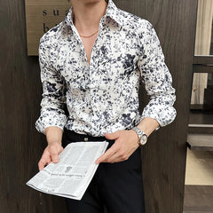 Threebooy  Spring Summer 3D Floral Shirts Men Korean Long Sleeved Casual Business Shirt Handsome Versatile Daily Beach Vacation Shirt