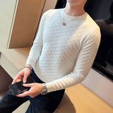 Threebooy Men's Autumn/Winter Thermal Knit Sweater/Male Slim Fit Plaid Fashion Round Collar Set Head Sweaters Jumper Casual Sweater