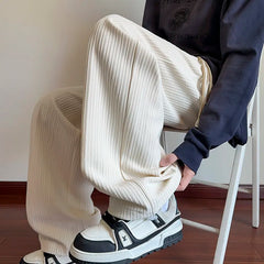 Threebooy  Black Casual Pants Men Fashion Oversized Wide Leg Pants Men Streetwear Hip-hop Loose Pleated Pants Mens White Trousers M-3XL