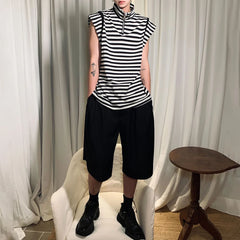 Threebooy Mens Japanese Striped Casual Vest 2024 New Genderless Fashion Youth Trend Versatile High Collar Sleeveless Tank Top Unisex